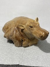 Vintage One Of A Kind Hand-Carved from A Tree Trunk Hippopotamus Hippo 6” Long