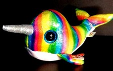 New Ty Beanie Boos Nori The Narwhal Plush Rainbow Shimmer  13"