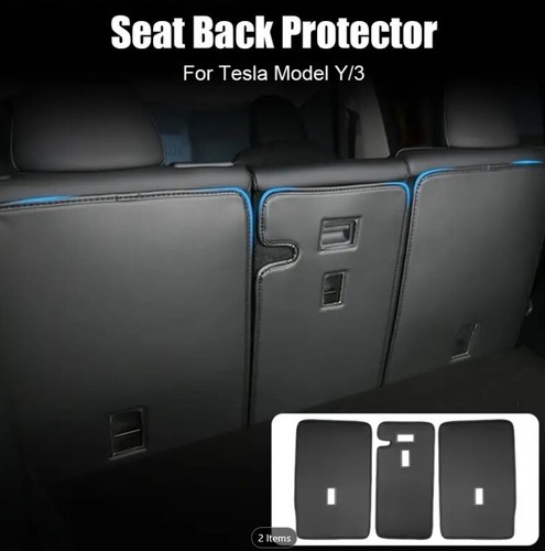 For Tesla Model Y 2020 2021 2022 2023 Seat Back Protector Leather Pad 3 pcs - Picture 2 of 8