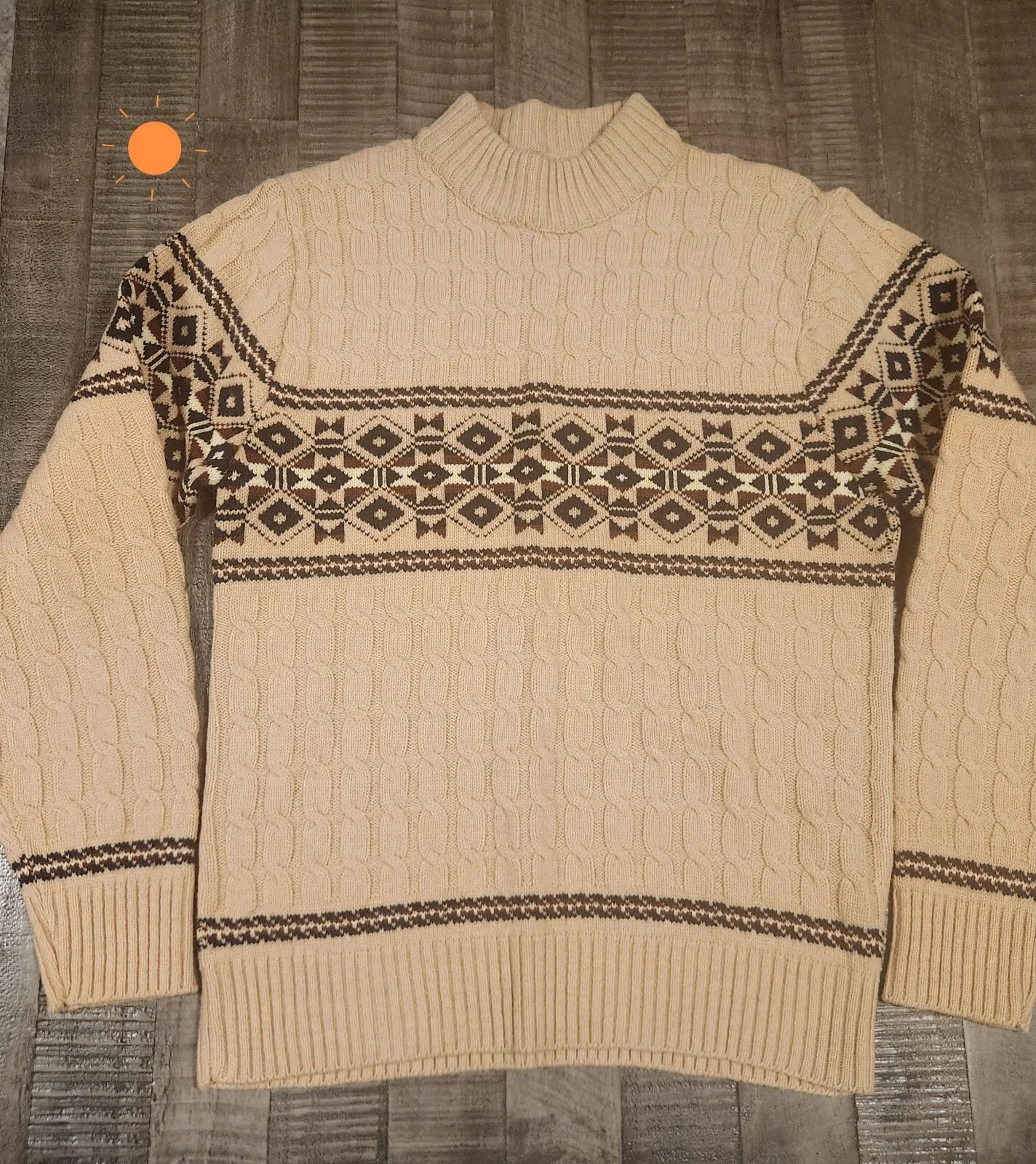 VTG Lord Jeff Wool Sweater Men Size Medium Tan Made In USA