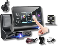 4" Touch Screen Dash Cam 1080P Dual Lens Car DVR Recorder Front and Rear Camera