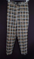 VERY RARE DEADSTOCK VINTAGE 1960'S DARK RAYON TWILL PLAID CAPRIS SIZE 32" WAIST