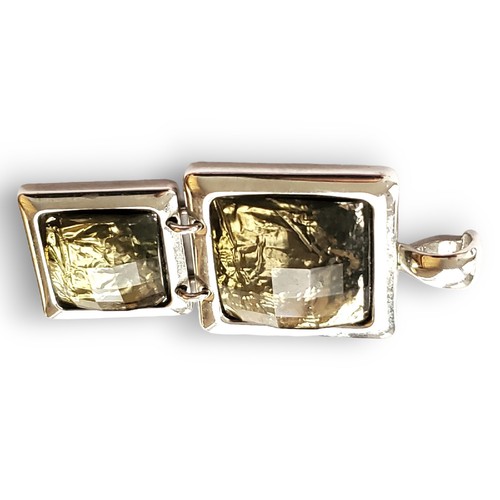 Vintage Lia Sophia Double Square Green Hue Faceted Foil Glass Hinged Pendant - Picture 5 of 12