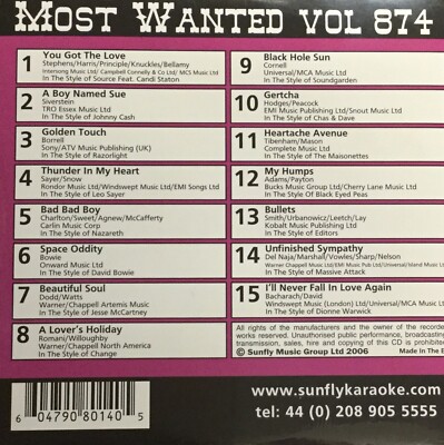 Sunfly Most Wanted (SFMW874) - Karaoke CDG-Disc