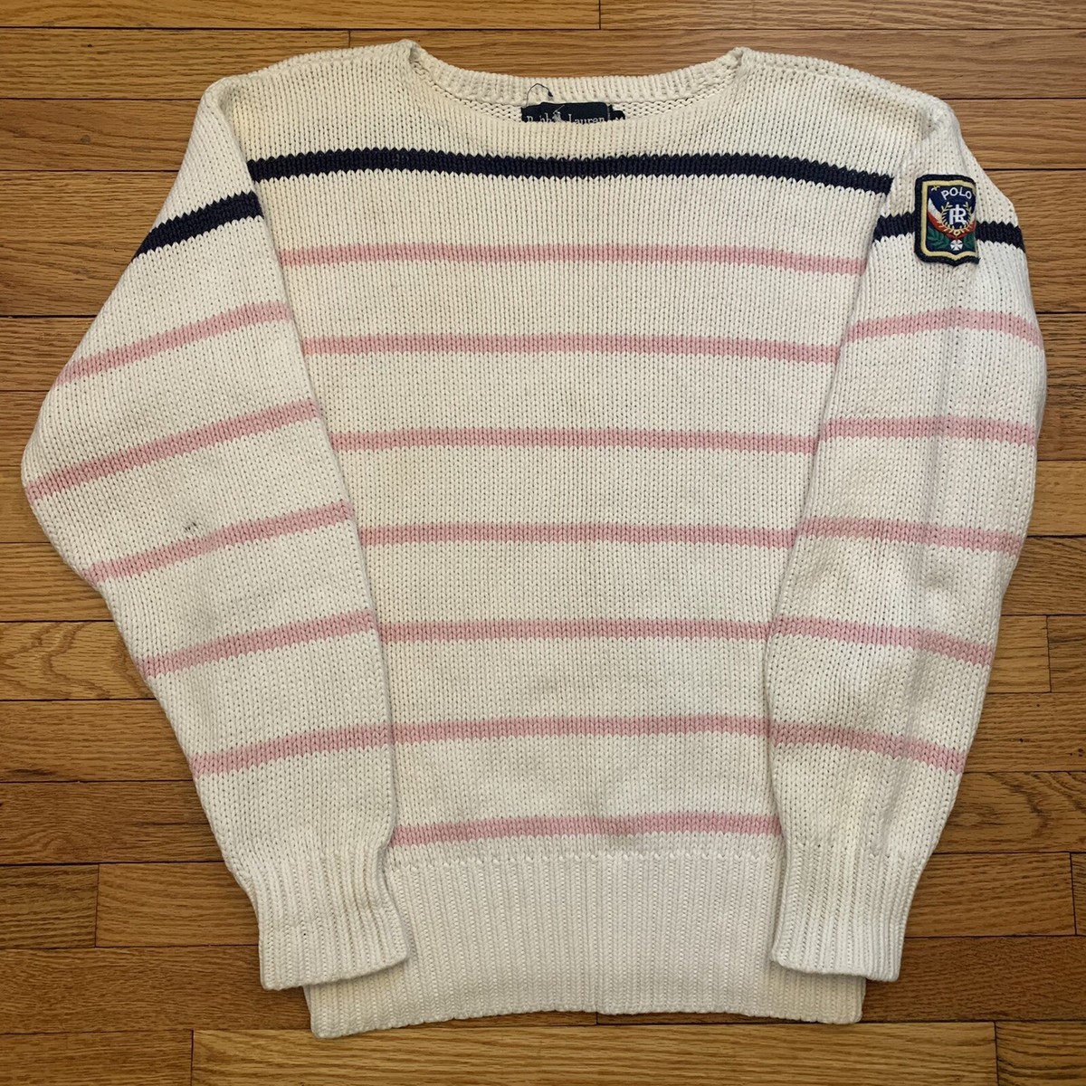 Vintage 80s Polo Ralph Lauren Striped Knit Sweater Medium Women 