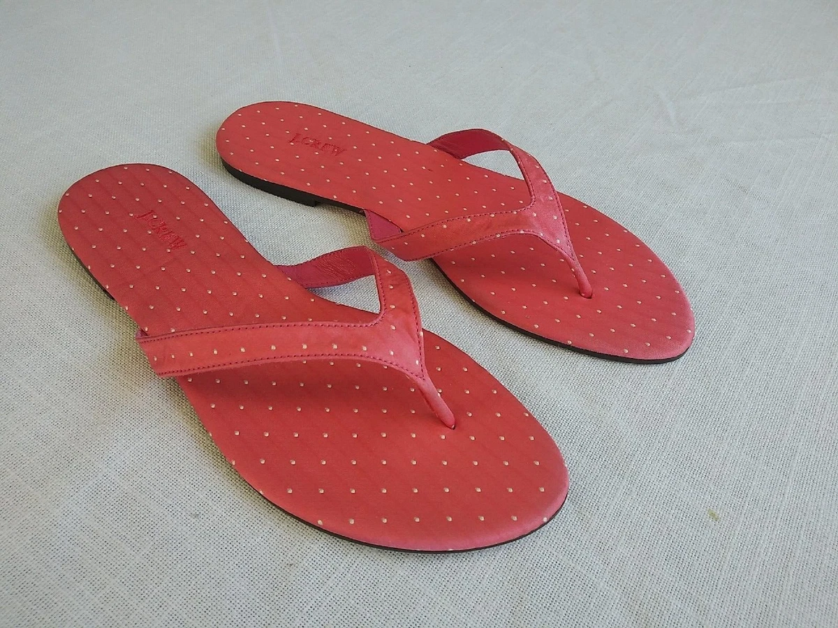 2004 J Crew Womens 7 Pink Flamingo Silk Thong Sandals Leather Sole