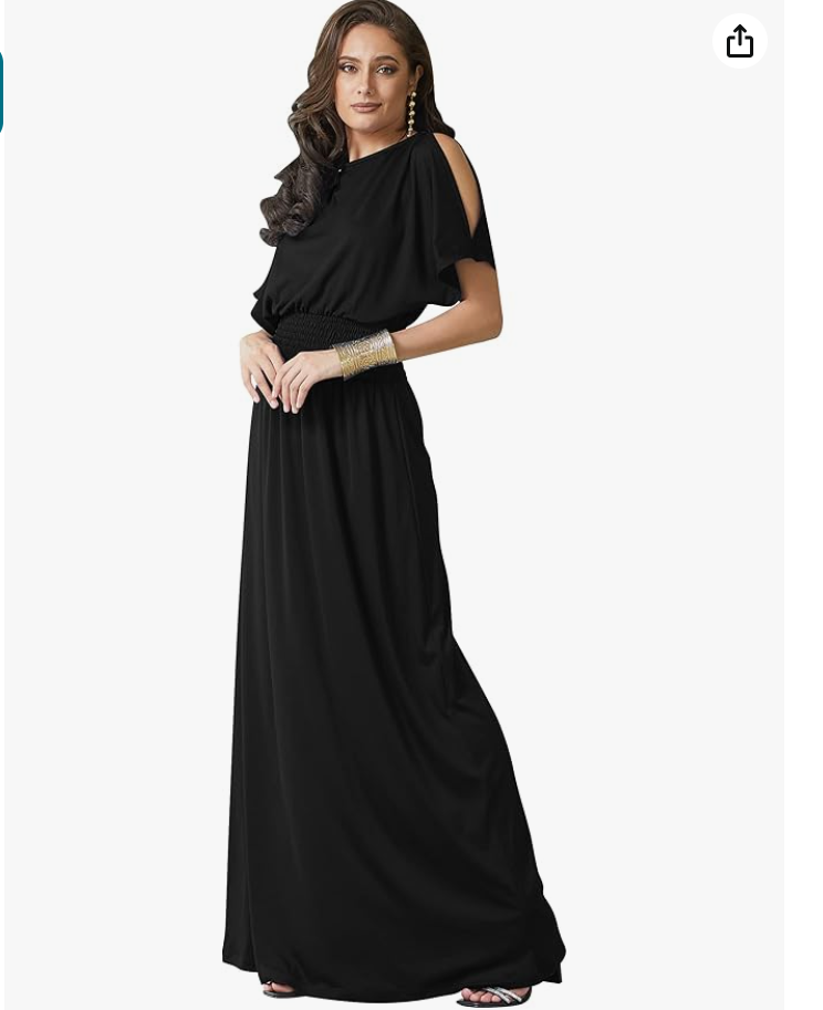 KOH KOH Split Sleeves Smocked Elegant Cocktail Long Maxi Dress (Black, L) |  eBay