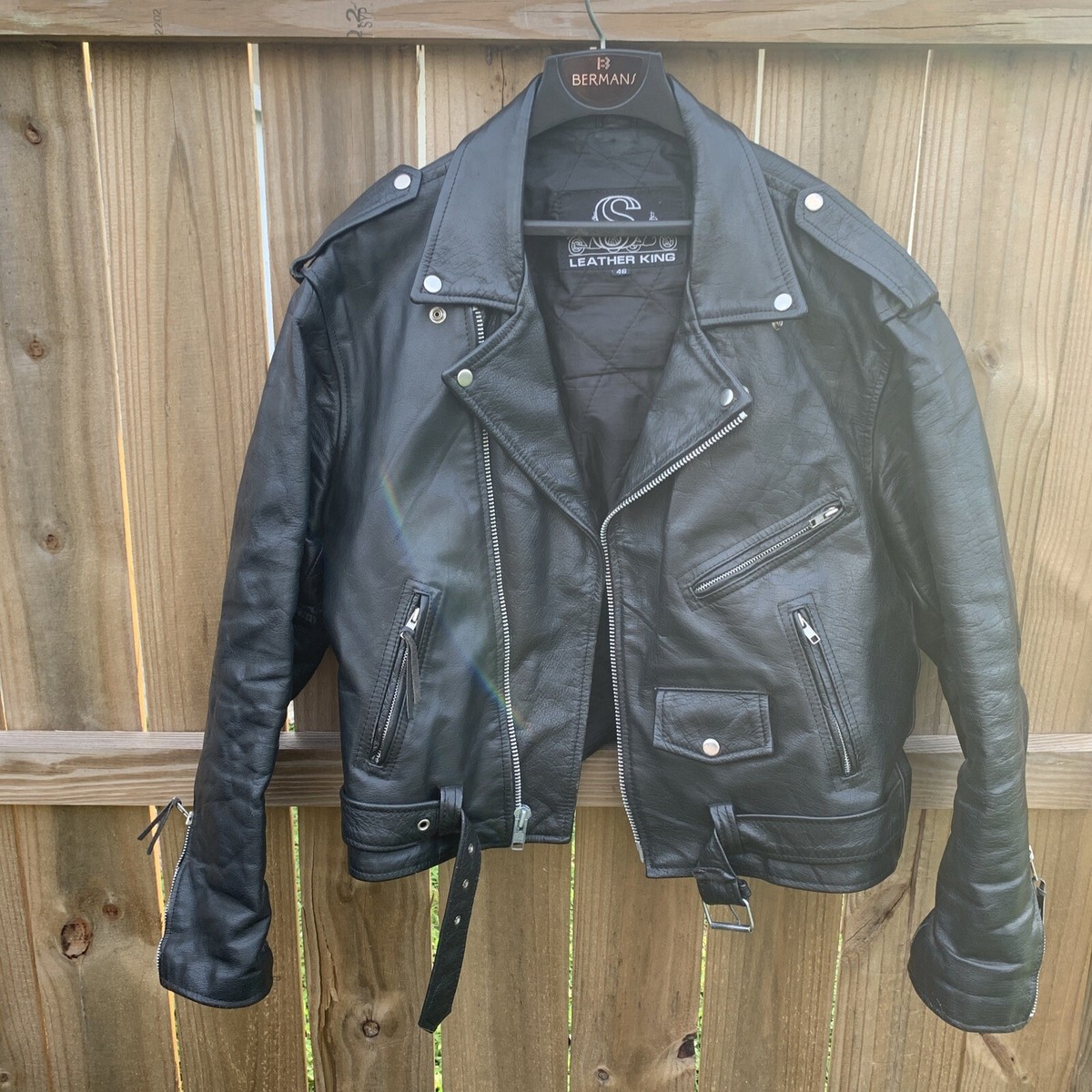 ジャケット・アウター King Vintage Black Leather Biker Jacket LEATHER KING Men's Black Leather Motorcycle Biker Jacket-56