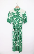 VELVET By Graham & Spencer Freya Palm Print Button Front Dress Green S $239 H12