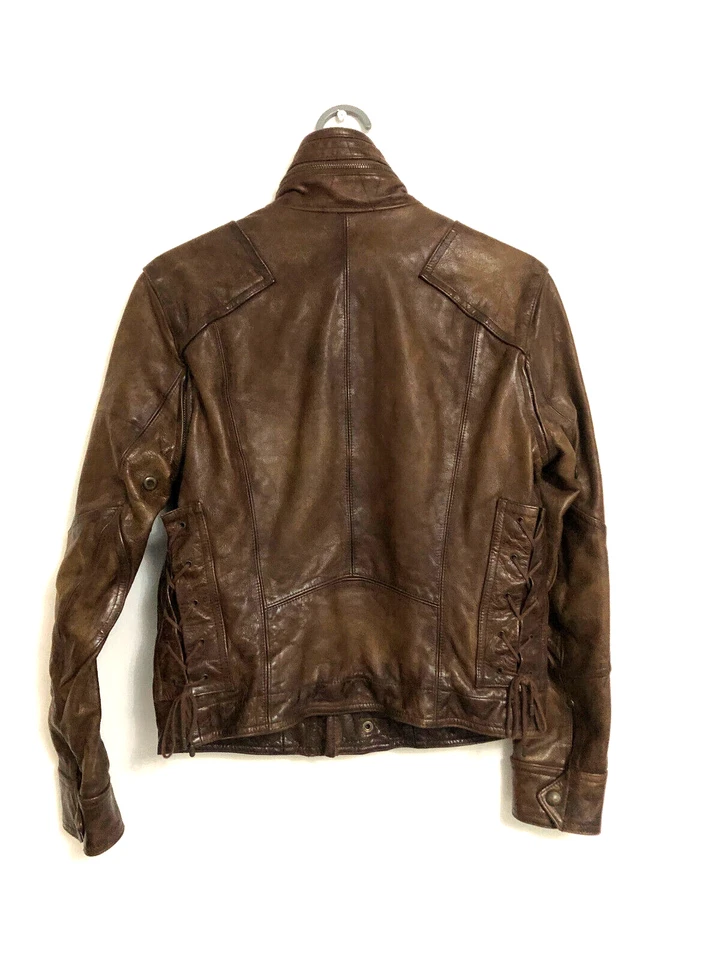 Ralph Lauren Blue Label Leather Biker Jacket - Brown - Size Small - Image 2 of 4