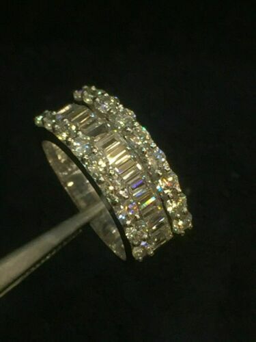 Anello Uomo Baguette Con Diamanti Simulati - Argento 925 Placcato Oro Bianco 14K
