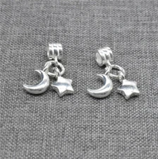 2pcs of 925 Sterling Silver Moon and Star Dangle Charms for Bracelet Necklace