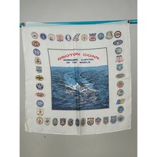 Vintage 1960s Submarine U.S. Navy Patch Rayon Scarf Military Groton Conn.