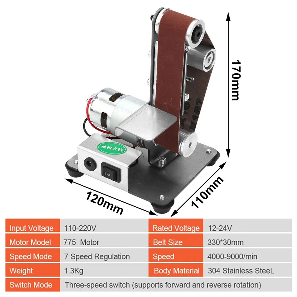 Mini Electric Belt Sander Bench Grinder Polishing Grinding Machine Power Tool - Image 3 of 4