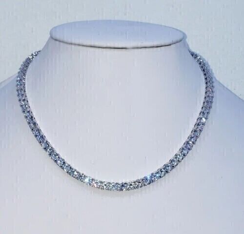 Man's Tennis Necklace 14K White Gold Plated 28 Ct Round Cut Lab-Created Diamond - Picture 1 of 4
