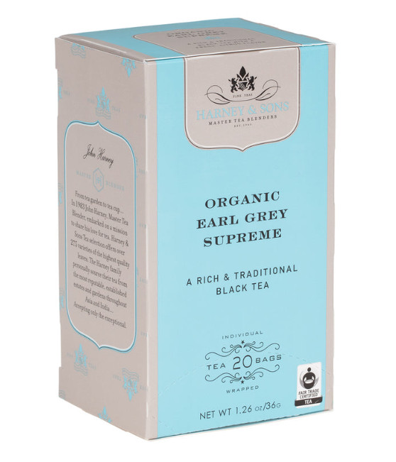 HARNEY ORGANIC EARL GREY SUPREME Black Tea 20 ct tea bags boxed