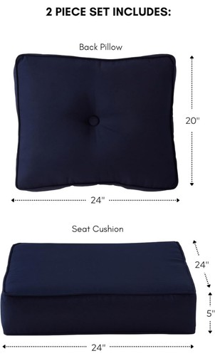 Outdoor Sunbrella Fabric Deep Seat Chair Cushion, 2 Piece Set, Navy. Cookout Fun - Picture 3 of 4