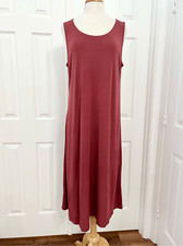 Eileen Fisher Amaryllis Rust Sleeveless Stretch Silk Jersey Midi Dress Large NWT