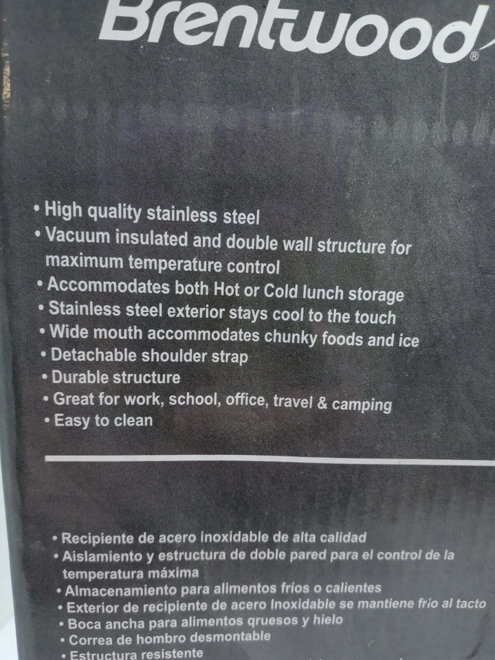 Botella de alimentos y bebidas de acero inoxidable al vacío Brentwood FTS-1500 con mano roja Foto 3 de 4