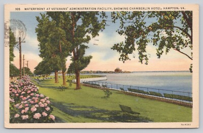 Postcard Waterfront at Veterans Administration Facility Hampton Virginia c1939