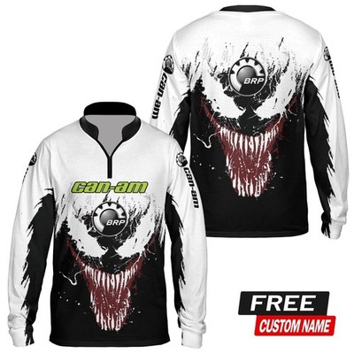 Custom Name Men's Can-am Logo Polyester 3D Long Sleeve Zip Jersey Shirt