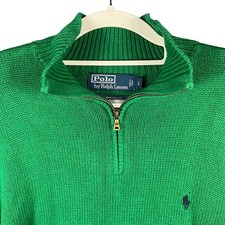 Polo Ralph Lauren Sweater Mens L Green Quarter Zip Cotton Knit Pullover