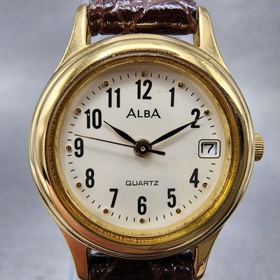 Seiko Alba Watch Women 23mm White Dial Gold Tone Date V782-X104