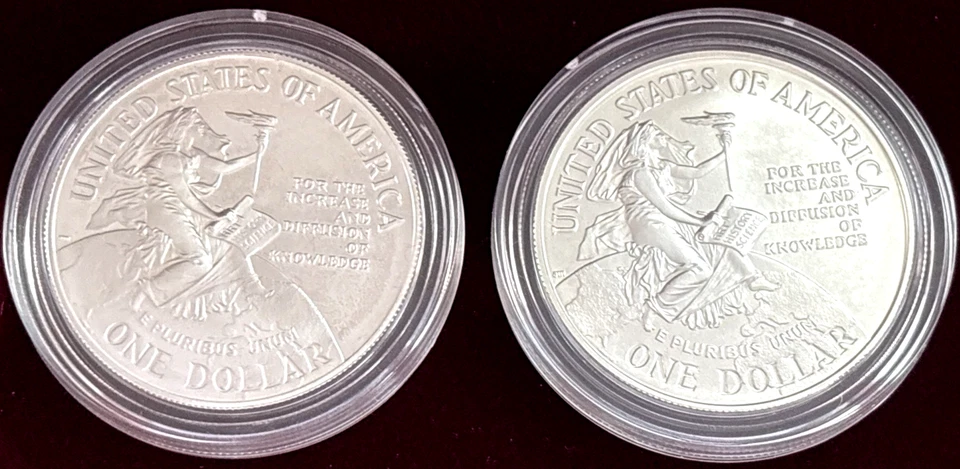 1996 Smithsonian Commemorative .90 SILVER Dollars (2) (PROOF & Business Strike) - Image 2 of 4