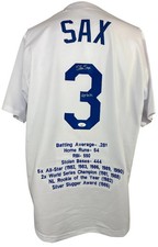 Steve Sax signed inscribed STAT jersey MLB Los Angeles Dodgers JSA COA