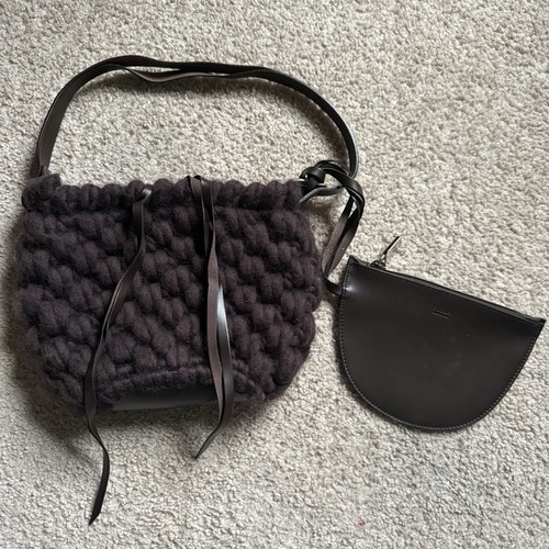 Furla Italy knit wool leather woven shoulder bag with coin purse - Picture 1 of 13