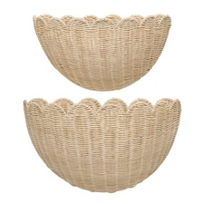 2 Pack Scalloped Wall Baskets Hanging Baskets Large and Small Decorative Wove...