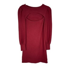 BB Dakota Steve Madden Long Sleeve Ribbed Mini Sweater Dress Red Cutout Size S