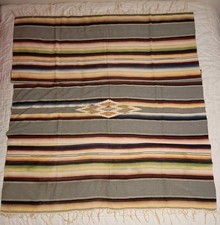 Antique Mexican Saltillo Serape Wool Blanket Woven Fringed Symmetrical 88" 61"