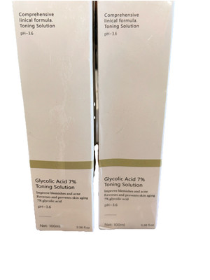 2 Pack Glycolic Acid 7% Toning Solution. 100 ml 3.38 fl oz New Sealed Exp: 4/27