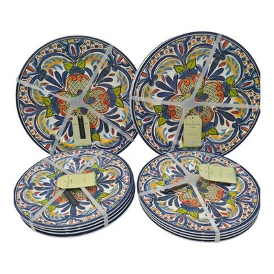 Artisan De Luxe Home Santorini Medallion Melamine Plates Set 16 Blue Mosaic