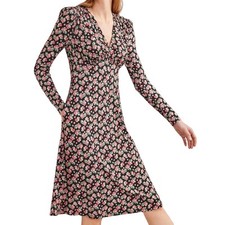 Boden NWT Jersey Mini Tea Dress Black Diamond Rose Size 20/22R Long Sleeve