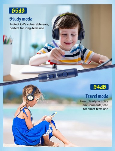 Wired Kids Headphones, Over-Ear with Microphone, Volume Limit 85dB/94dB - Picture 4 of 7