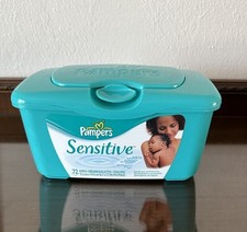 HTF Sensitive Pampers Baby Wipes Green Container Reusable Holder Tub EMPTY
