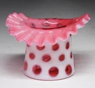 Vintage Fenton Cranberry and Opalescent Coin Spot Top Hat Vase 3"
