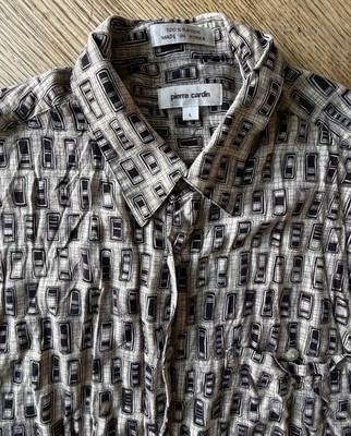 Vintage Pierre Cardin Shirt Mens L Geometric Short Sleeve Button Up Rayon