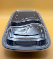 28 oz 2-Compartment Rectangular Black Container with  Lid, microwavable