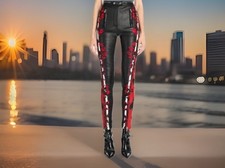 Alexander Mcqueen Rose Embroided Racer Striped Leather Jeans Black/Red/White 44