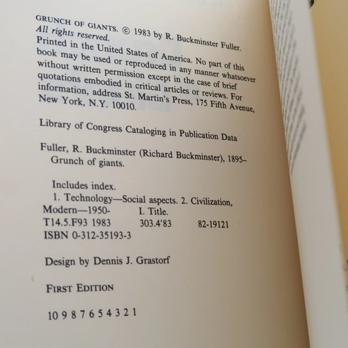 Grunch of Giants by R. Buckminster Fuller (St Martins, 1983) 1st/First Sci-fi HC - Picture 5 of 5