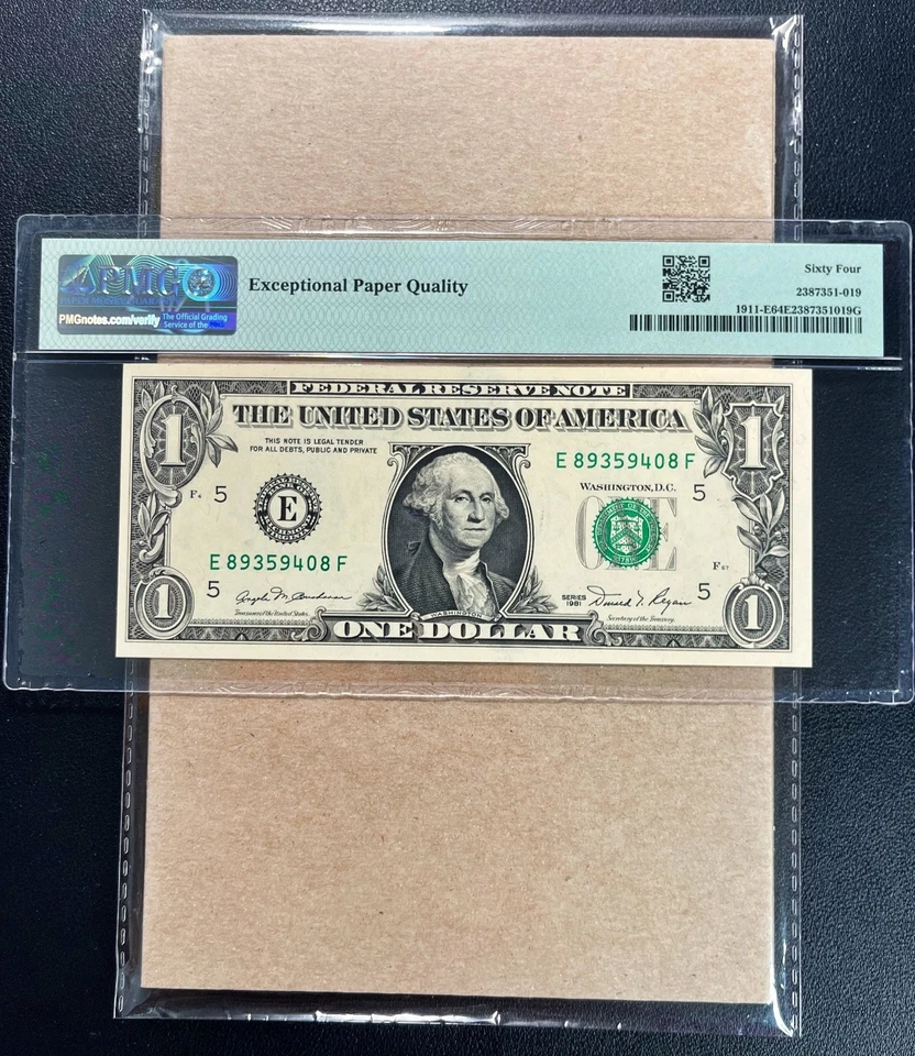 Fr. 1911-E 1981 $1 FRN RICHOND "INK SMEAR ERROR" PMG 64 EPQ - UNC - Image 3 of 3