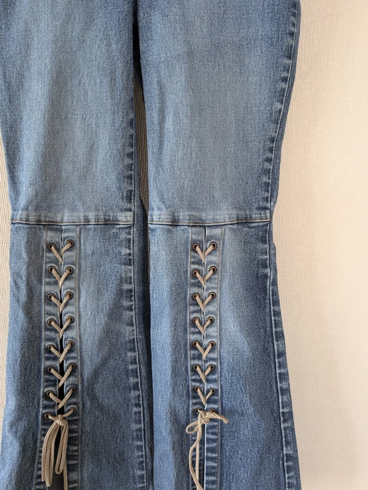 Pantalones de mezclilla vintage Y2K LEI con cordones 6/8 tiro bajo acampanados campana abrazadera raros Foto 3 de 4