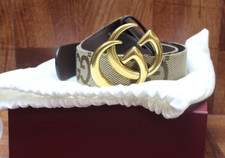 Gucci Monogram GG Gold Buckle Classic Canvas/Leather Belt
