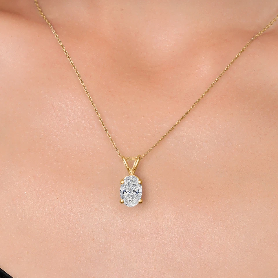 Collar colgante de diamantes cultivados en laboratorio certificado IGI de 1,50 quilates para mujer en 14 k Foto 2 de 4