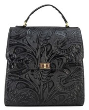 Handmade Tooled Leather Bag   Black Floral   Made in Mexico