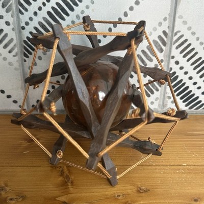 Vintage Philosopher s Knot Puzzle Faux Wood Rope Amber Orb 6.5  Brain Teaser