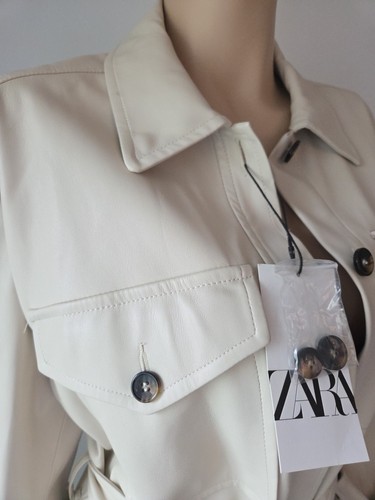 Zara Womens Faux Leather Safari Dress Ivory Size XL BNWT - Picture 3 of 6